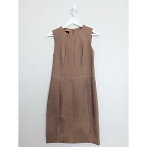 AKRIS Bergdorf Goodman Lambskin Leather Shift Dress Sleeveless Size 6 Brown
